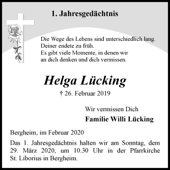 Traueranzeige von Helga Lücking von Westfalen-Blatt