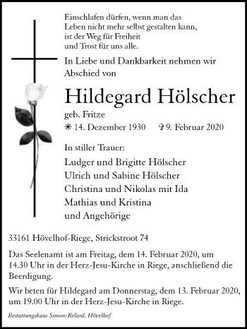 Traueranzeige von Hildegard Hölscher von Westfalen-Blatt