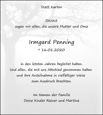 Traueranzeige von Irmgard Penning von Westfalen-Blatt