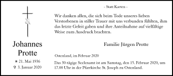 Traueranzeige von Johannes Protte von Westfalen-Blatt