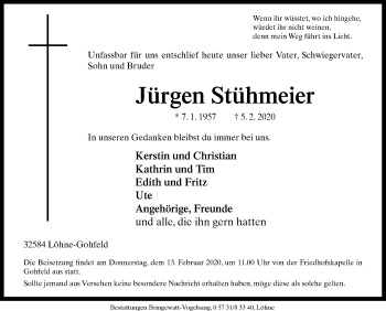 Traueranzeige von Jürgen Stühmeier von Westfalen-Blatt