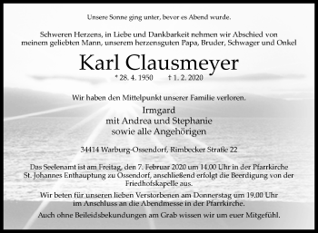 Traueranzeige von Karl Clausmeyer von Westfalen-Blatt