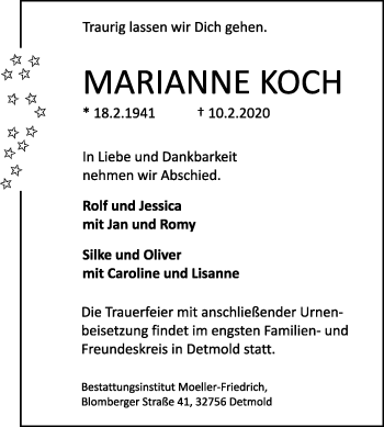 Traueranzeige von Marianne Koch von Westfalen-Blatt