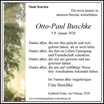 Traueranzeige von Otto-Paul Buschke von Westfalen-Blatt