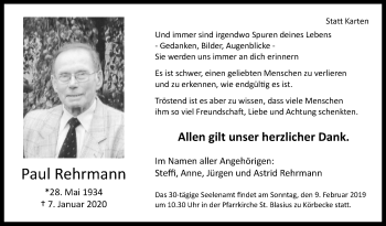 Traueranzeige von Paul Rehrmann von Westfalen-Blatt