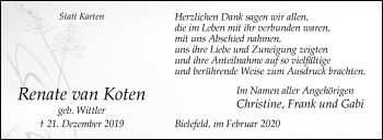 Traueranzeige von Renate van Koten von Westfalen-Blatt