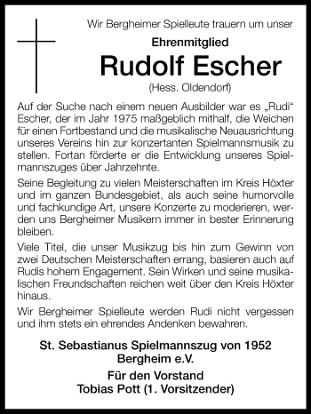 Traueranzeige von Rudolf Escher von Westfalen-Blatt