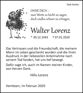 Traueranzeige von Walter Lorenz von Westfalen-Blatt