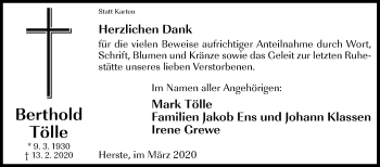 Traueranzeige von Berthold Tölle von Westfalen-Blatt