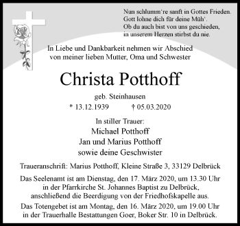 Traueranzeige von Christa Potthoff von Westfalen-Blatt