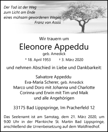 Traueranzeige von Eleonore Appeddu von Westfalen-Blatt