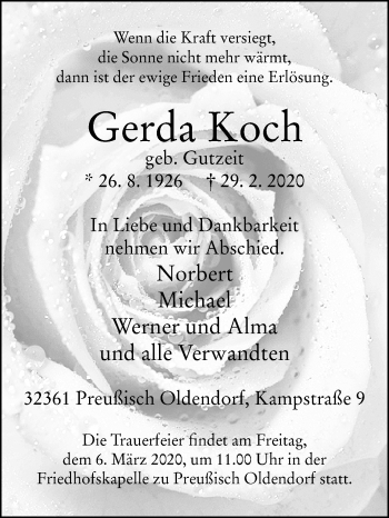 Traueranzeige von Gerda Koch von Westfalen-Blatt