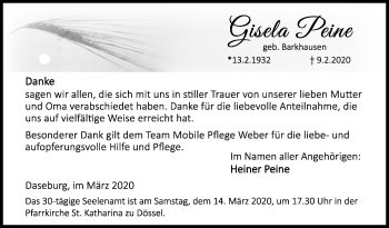 Traueranzeige von Gisela Peine von Westfalen-Blatt