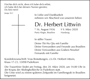 Traueranzeige von Herbert Littwin von Westfalen-Blatt