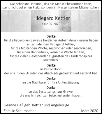 Traueranzeige von Hildegard Kettler von Westfalen-Blatt