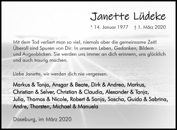 Traueranzeige von Janette Lüdeke von Westfalen-Blatt