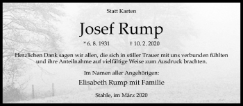 Traueranzeige von Josef Rump von Westfalen-Blatt