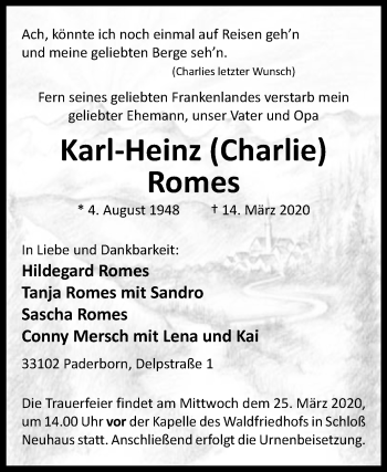 Traueranzeige von Karl-Heinz Romes von Westfalen-Blatt