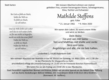 Traueranzeige von Mathilde Steffens von Westfalen-Blatt