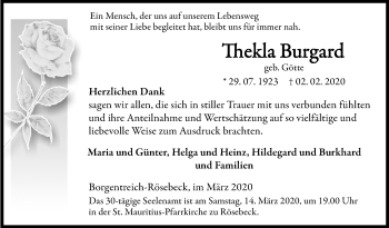 Traueranzeige von Thekla Burgard von Westfalen-Blatt