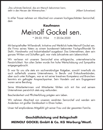 Traueranzeige von Meinolf Gockel 