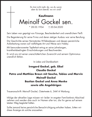 Traueranzeige von Meinolf Gockel 