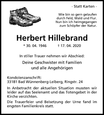 Traueranzeige von Herbert Hillebrand von Westfalen-Blatt