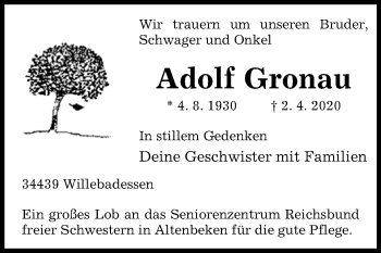 Traueranzeige von Adolf Gronau von Westfalen-Blatt