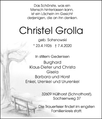 Traueranzeige von Christel Grolla von Westfalen-Blatt