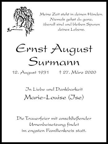 Traueranzeige von Ernst August Surmann von Westfalen-Blatt