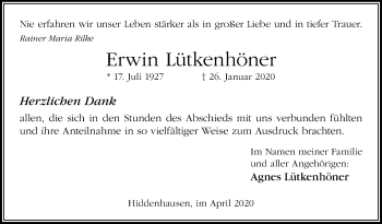 Traueranzeige von Erwin Lütkenhöner von Westfalen-Blatt