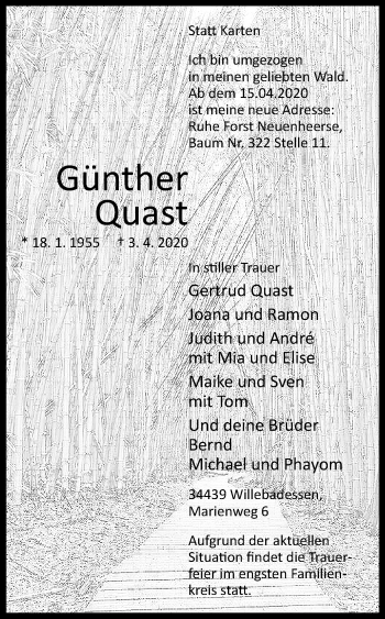 Traueranzeige von Günther Quast von Westfalen-Blatt