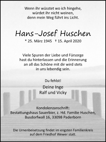 Traueranzeige von Hans-Josef Huschen von Westfalen-Blatt