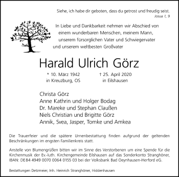 Traueranzeige von Harald Ulrich Görz von Westfalen-Blatt