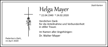 Traueranzeige von Helga Mayer von Westfalen-Blatt