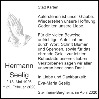 Traueranzeige von Hermann Seelig von Westfalen-Blatt