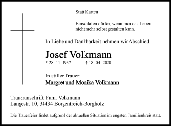 Traueranzeige von Josef Volkmann von Westfalen-Blatt