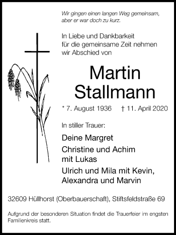 Traueranzeige von Martin Stallmann von Westfalen-Blatt