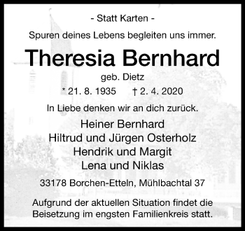 Traueranzeige von Theresia Bernhard von Westfalen-Blatt