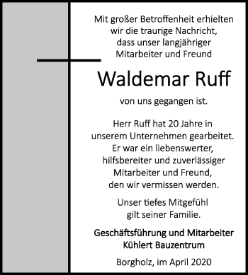 Traueranzeige von Waldemar Ruff von Westfalen-Blatt