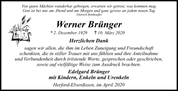 Traueranzeige von Werner Brünger von Westfalen-Blatt