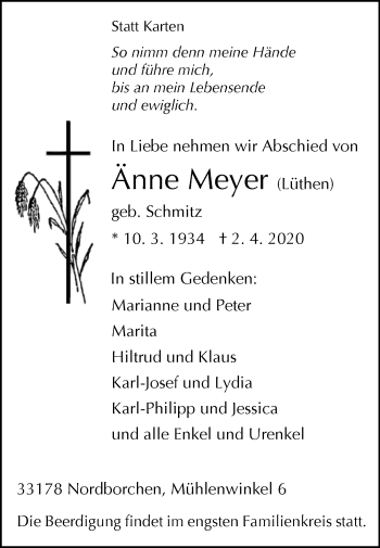 Traueranzeige von Änne Meyer von Westfalen-Blatt