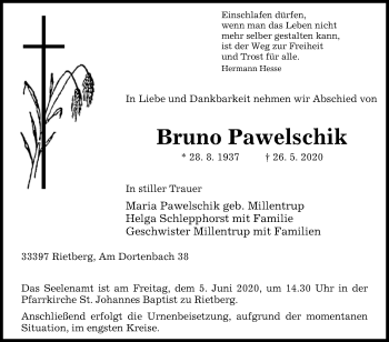 Traueranzeige von Bruno Pawelschik von Westfalen-Blatt