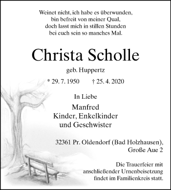 Traueranzeige von Christa Scholle von Westfalen-Blatt