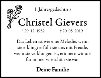 Traueranzeige von Christel Gievers von Westfalen-Blatt