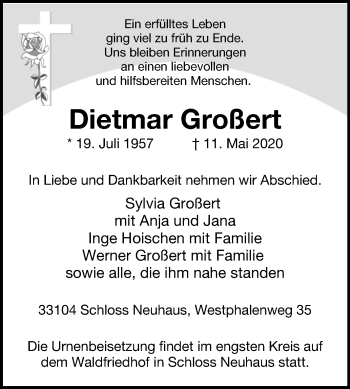 Traueranzeige von Dietmar Großert von Westfalen-Blatt