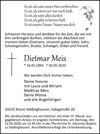 Traueranzeige von Dietmar Meis von Westfalen-Blatt