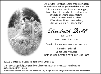 Traueranzeige von Elisabeth Dahl von Westfalen-Blatt