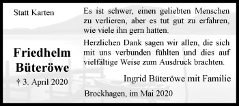 Traueranzeige von Friedhelm Büteröwe von Westfalen-Blatt