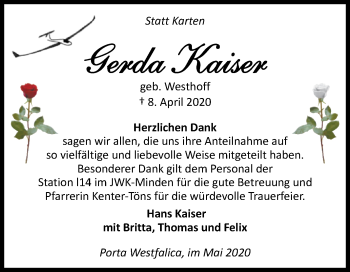 Traueranzeige von Gerda Kaiser von Westfalen-Blatt